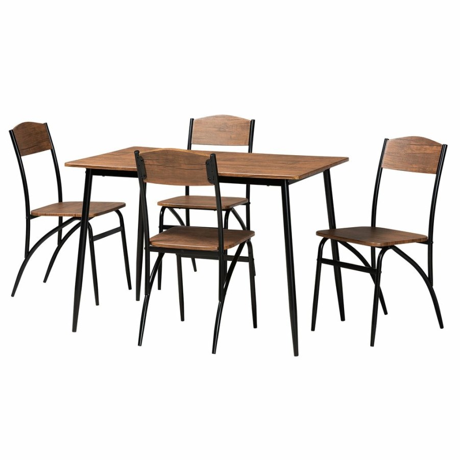 Dining Set * | Baxton Studio Bestsellers Neona Modern Industrial Walnut Brown Finished Wood And Black Metal 5-Piece Dining Set