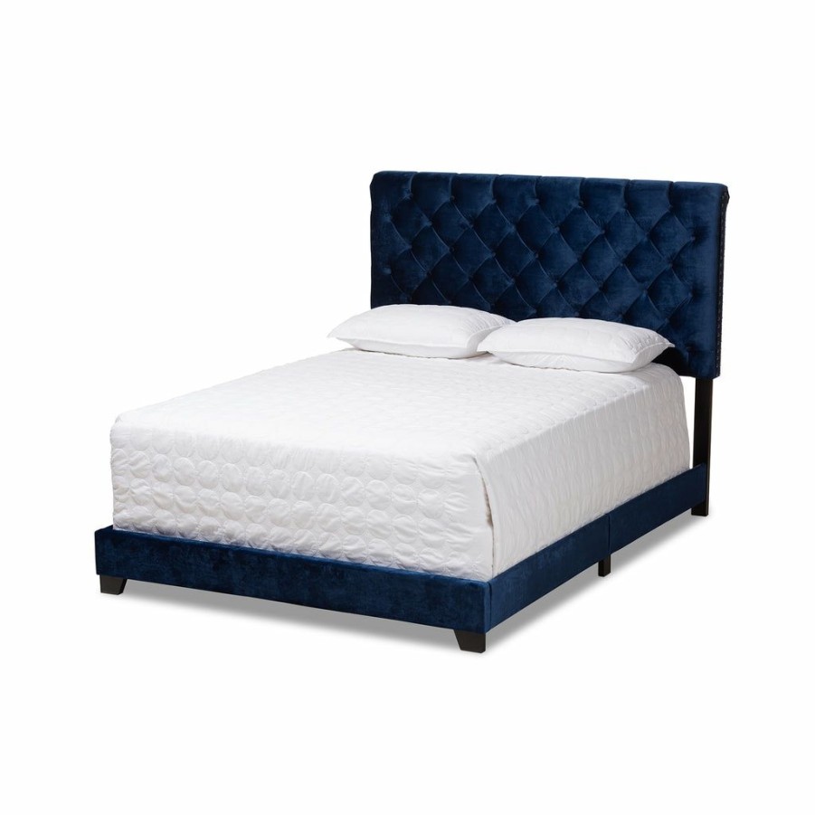 Bed * | Baxton Studio Fashion Candace Luxe And Glamour Navy Velvet Upholstered King Size Bed