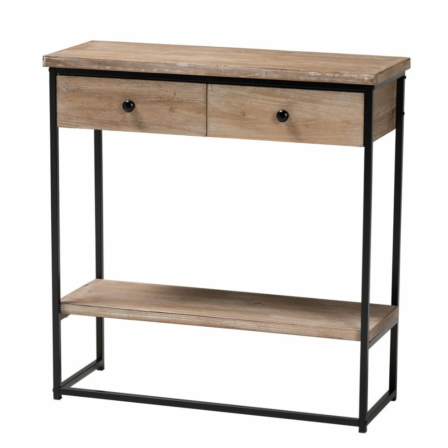 Drawer Table * | Baxton Studio Best Price Silas Modern Industrial Natural Brown Finished Wood And Black Metal 2-Drawer Console Table