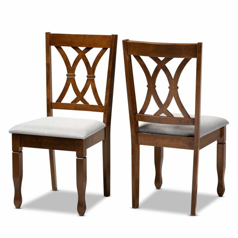 Dining Chair * | Baxton Studio Best Price Augustine Modern And Contemporary Grey Fabric Upholstered And Walnut Brown Finished Wood 2-Piece Dining Chair Set Set