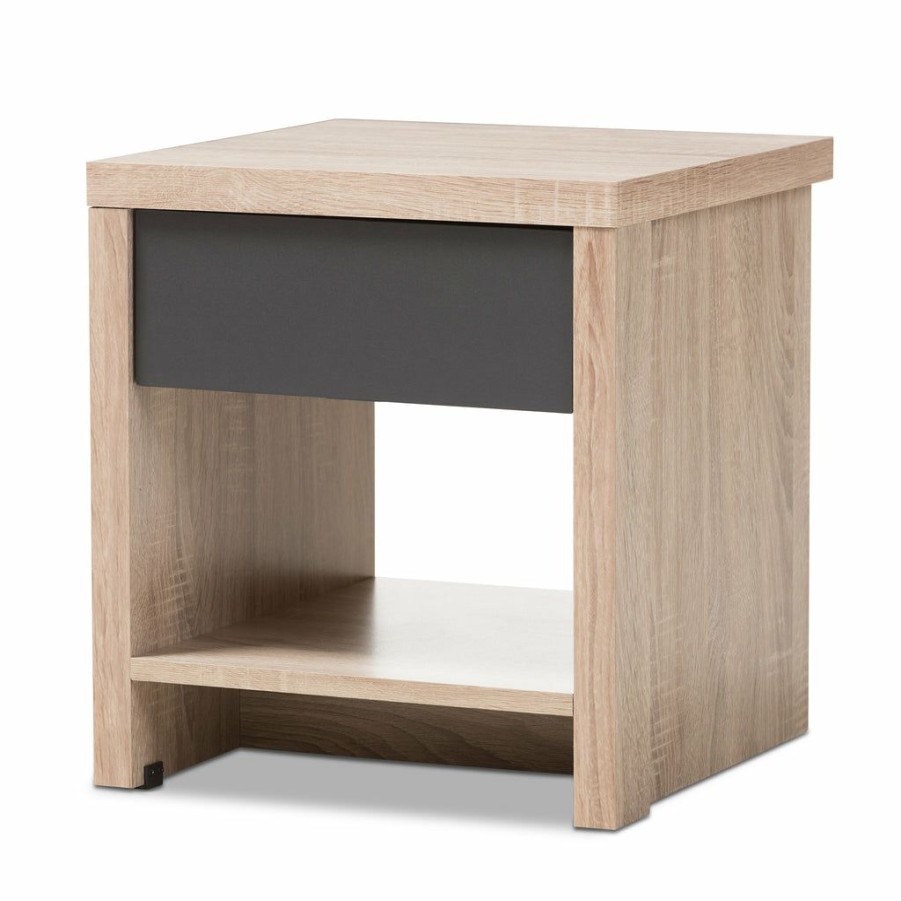 Nightstand * | Baxton Studio Bestsellers Jamie Modern And Contemporary Two-Tone Oak And Grey Wood 1-Drawer 1-Shelf Nightstand