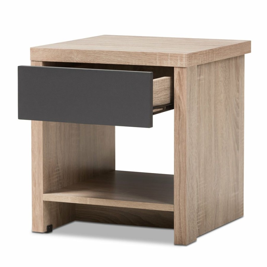 Nightstand * | Baxton Studio Bestsellers Jamie Modern And Contemporary Two-Tone Oak And Grey Wood 1-Drawer 1-Shelf Nightstand