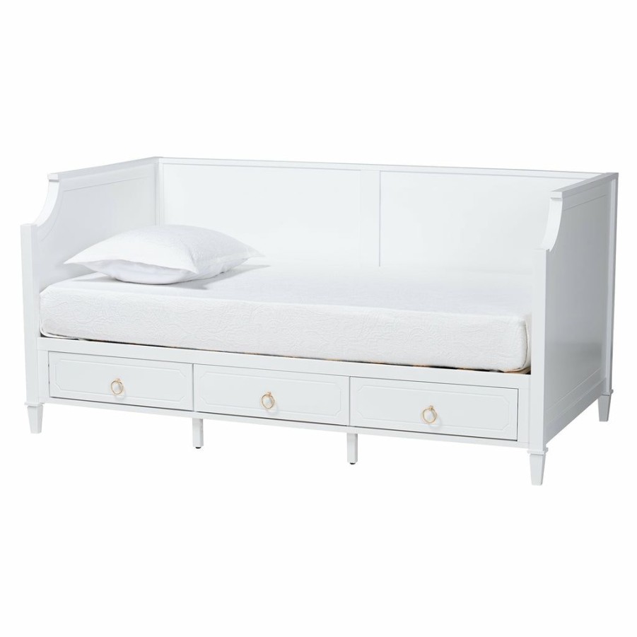 Bed * | Baxton Studio Less Expensive Lowri Classic And Traditional White Finished Wood Full Size 3-Drawer Daybed