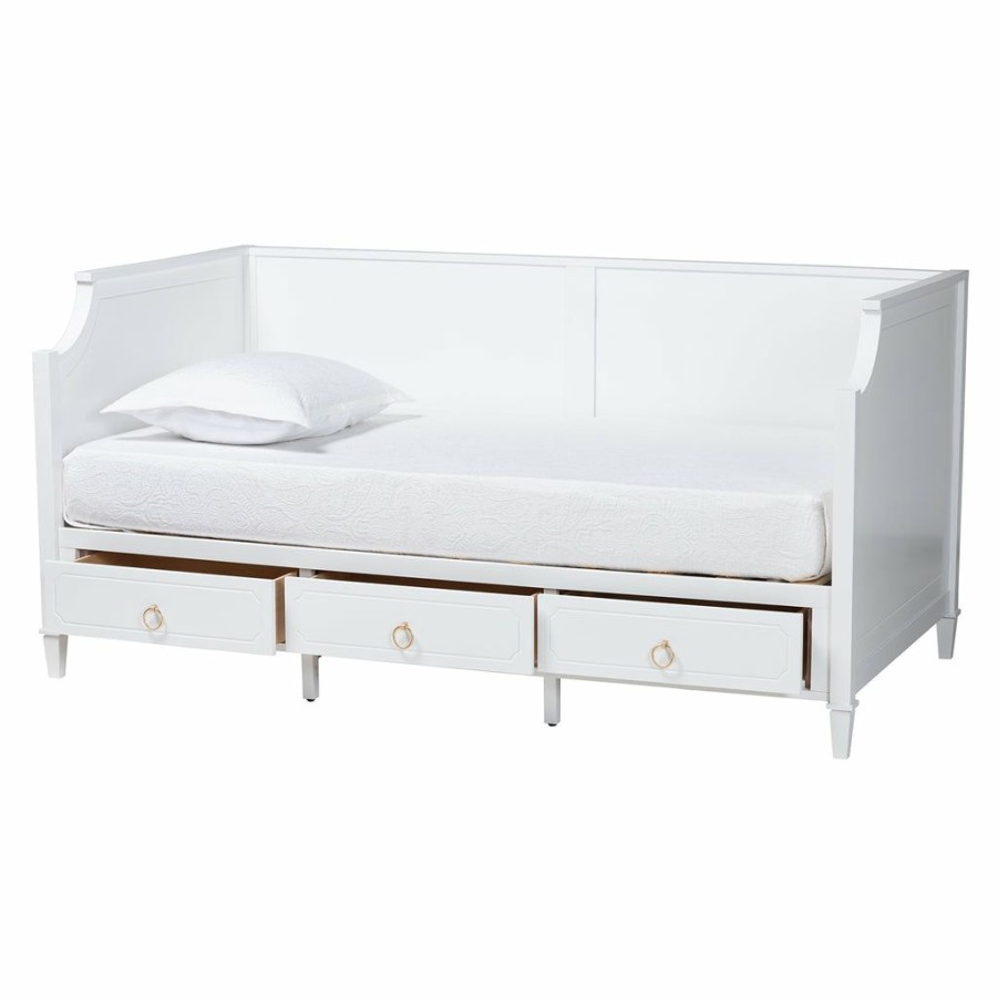 Bed * | Baxton Studio Less Expensive Lowri Classic And Traditional White Finished Wood Full Size 3-Drawer Daybed