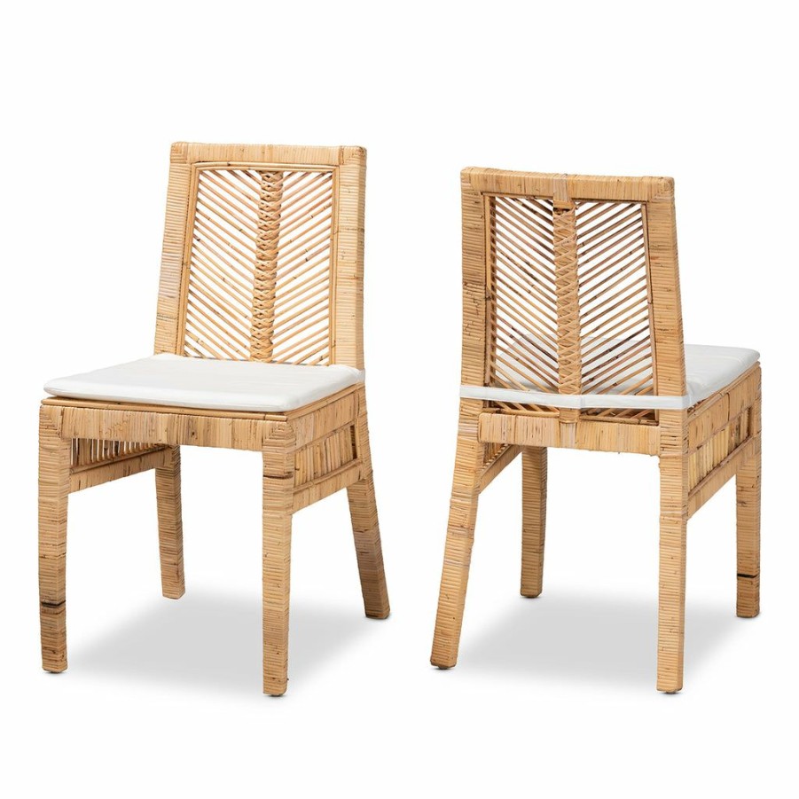 Dining Chair * | Baxton Studio Discount Suci Modern Bohemian Natural Brown Rattan 2-Piece Dining Chair Set