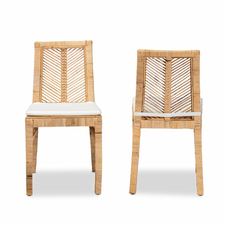 Dining Chair * | Baxton Studio Discount Suci Modern Bohemian Natural Brown Rattan 2-Piece Dining Chair Set