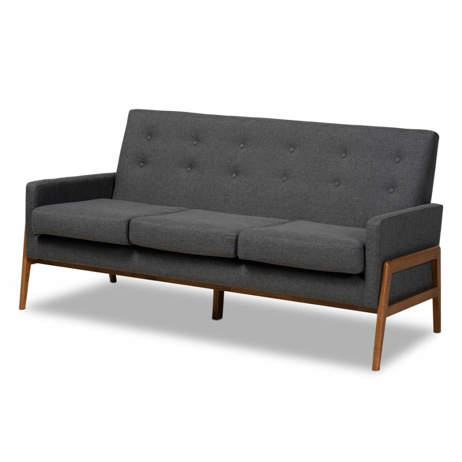 Sofa * | Baxton Studio High Quality Perris Mid-Century Upholstered Walnut Finished Wood Sofa