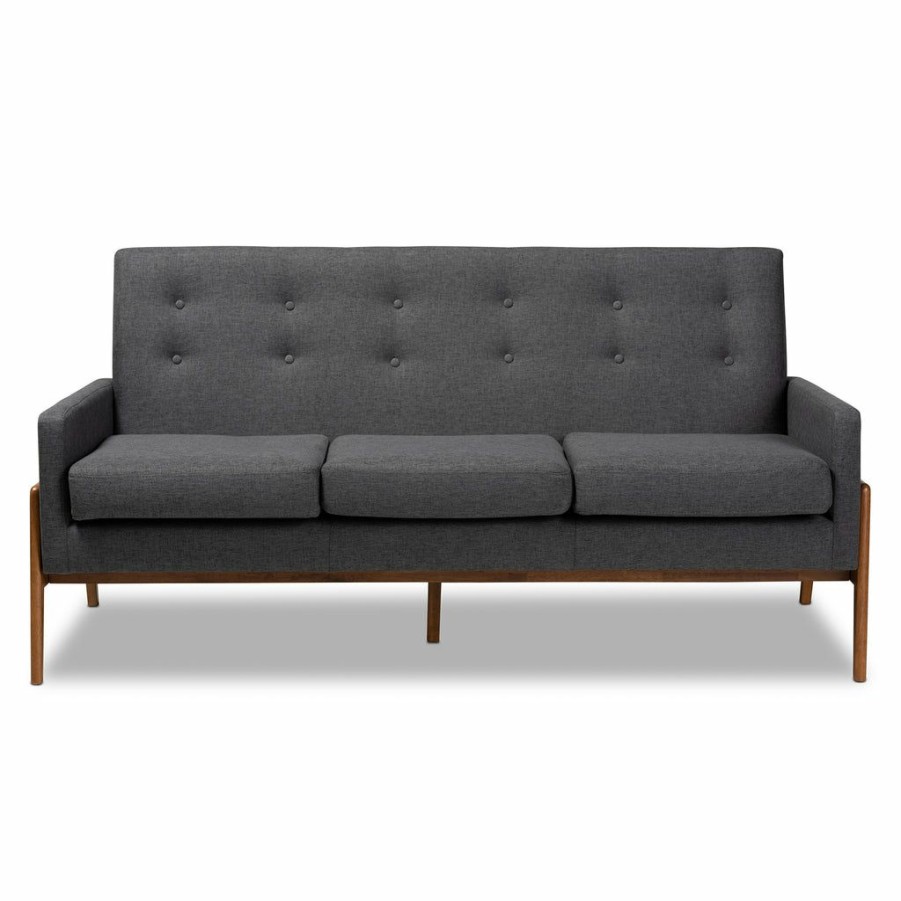 Sofa * | Baxton Studio High Quality Perris Mid-Century Upholstered Walnut Finished Wood Sofa