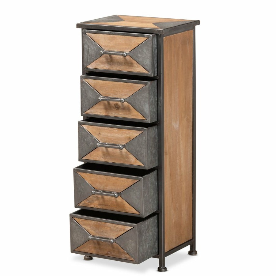 Shoe Cabinet * | Baxton Studio Top Sell Laurel Rustic Industrial Antique Grey Finished Metal And Whitewashed Oak Brown Finished Wood Accent Storage Cabinet