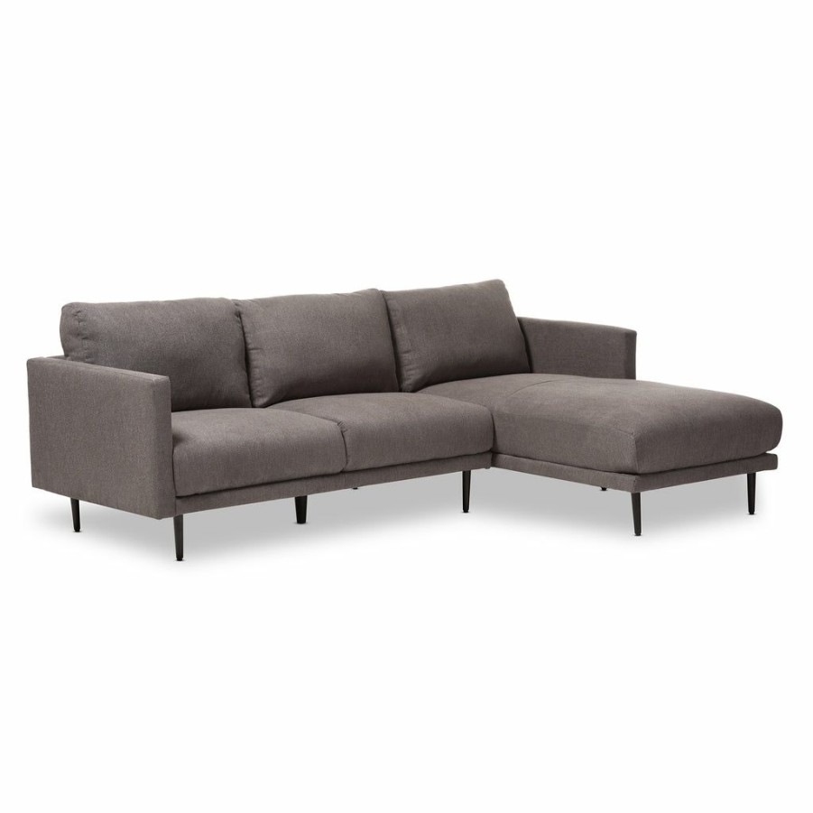 Sofa * | Baxton Studio Cheaper Riley Retro Mid-Century Modern Grey Fabric Upholstered Sectional Sofa