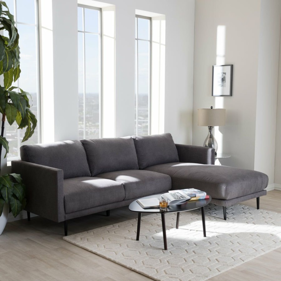 Sofa * | Baxton Studio Cheaper Riley Retro Mid-Century Modern Grey Fabric Upholstered Sectional Sofa