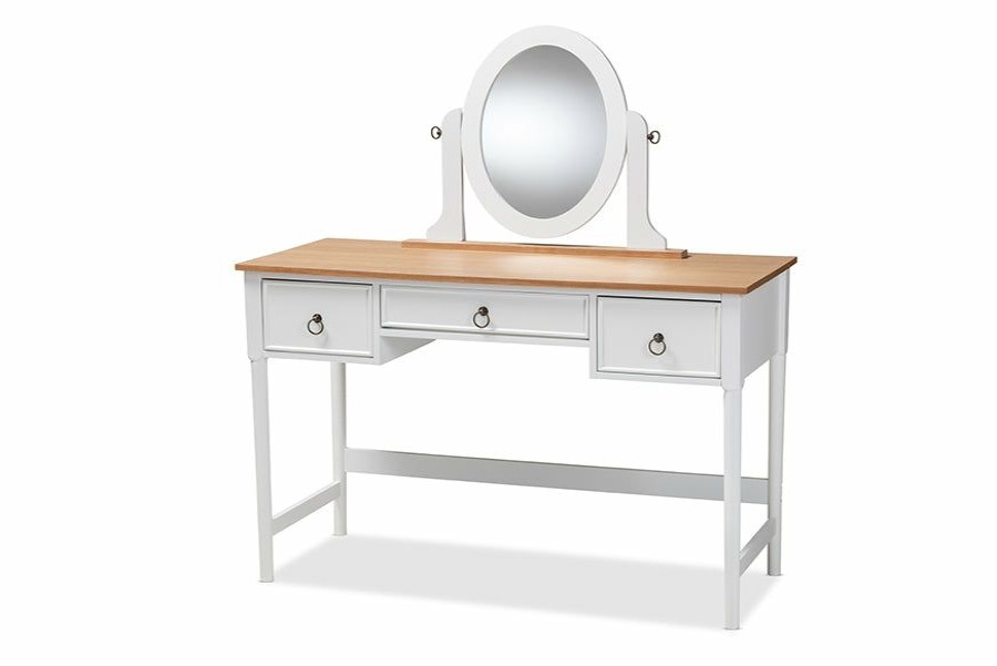 Drawer Table * | Baxton Studio Fashion Sylvie Classic And Traditional White 3-Drawer Wood Vanity Table With Mirror