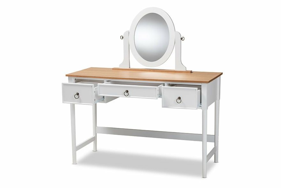 Drawer Table * | Baxton Studio Fashion Sylvie Classic And Traditional White 3-Drawer Wood Vanity Table With Mirror