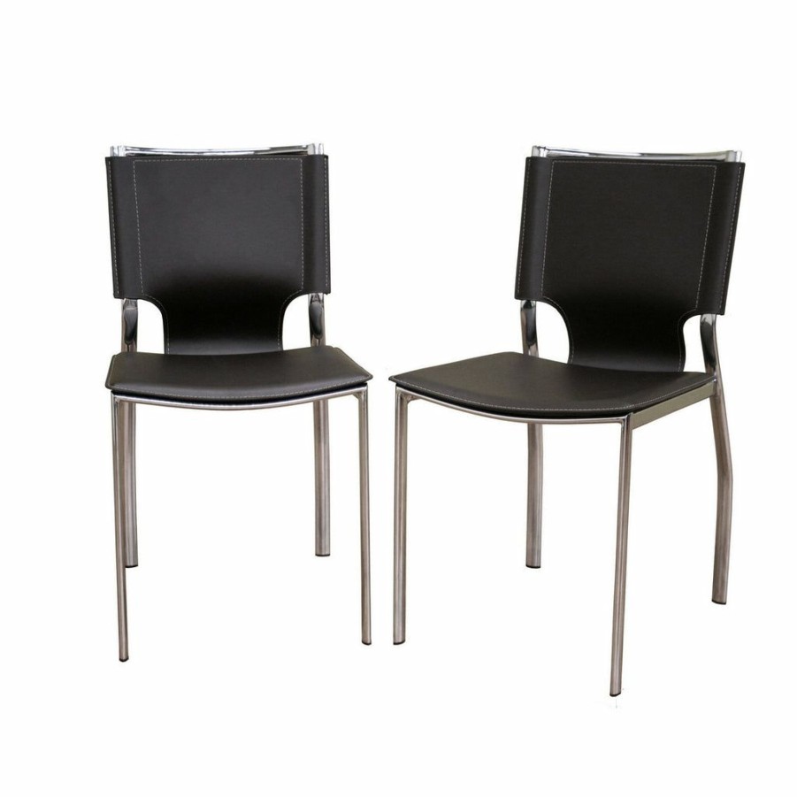 Dining Chair * | Baxton Studio Bestsellers Dark Brown Leather Dining Chair With Chrome Frame (Set Of 2)