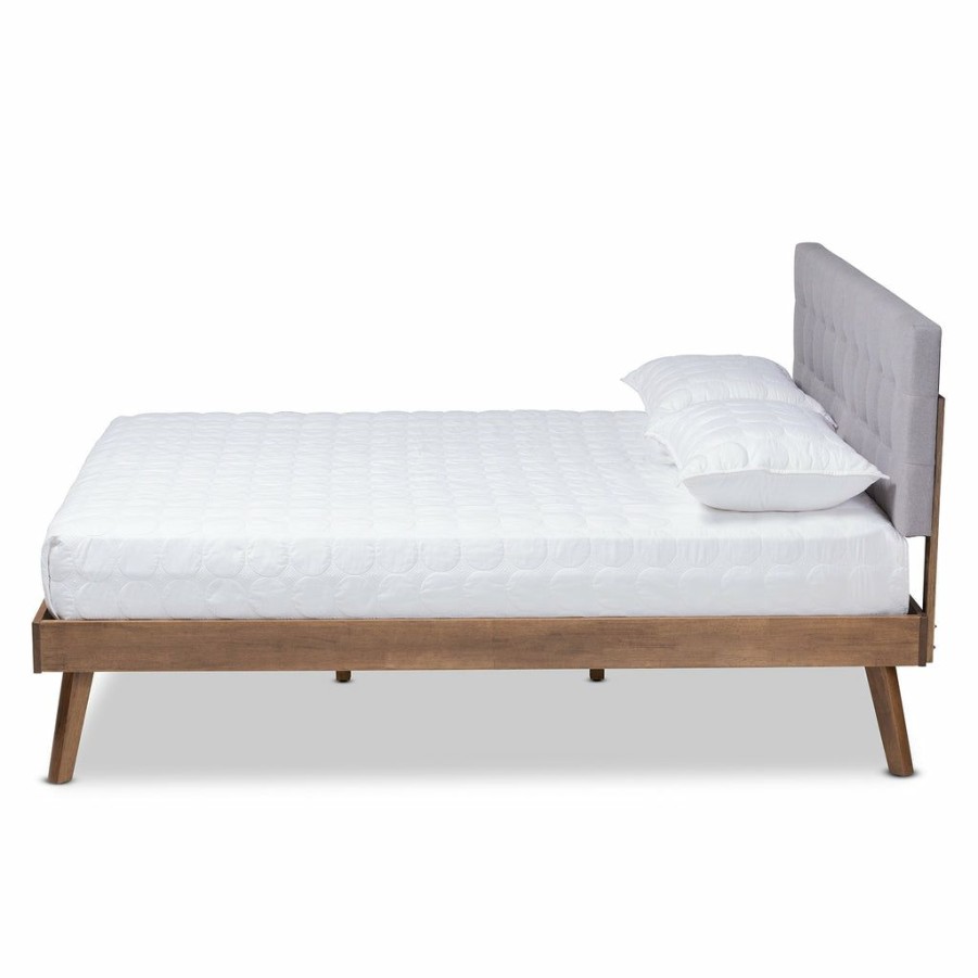 Bed * | Baxton Studio Typical Style Devan Mid-Century Modern Fabric Upholstered Walnut Brown Finished Wood Full Size Platform Bed