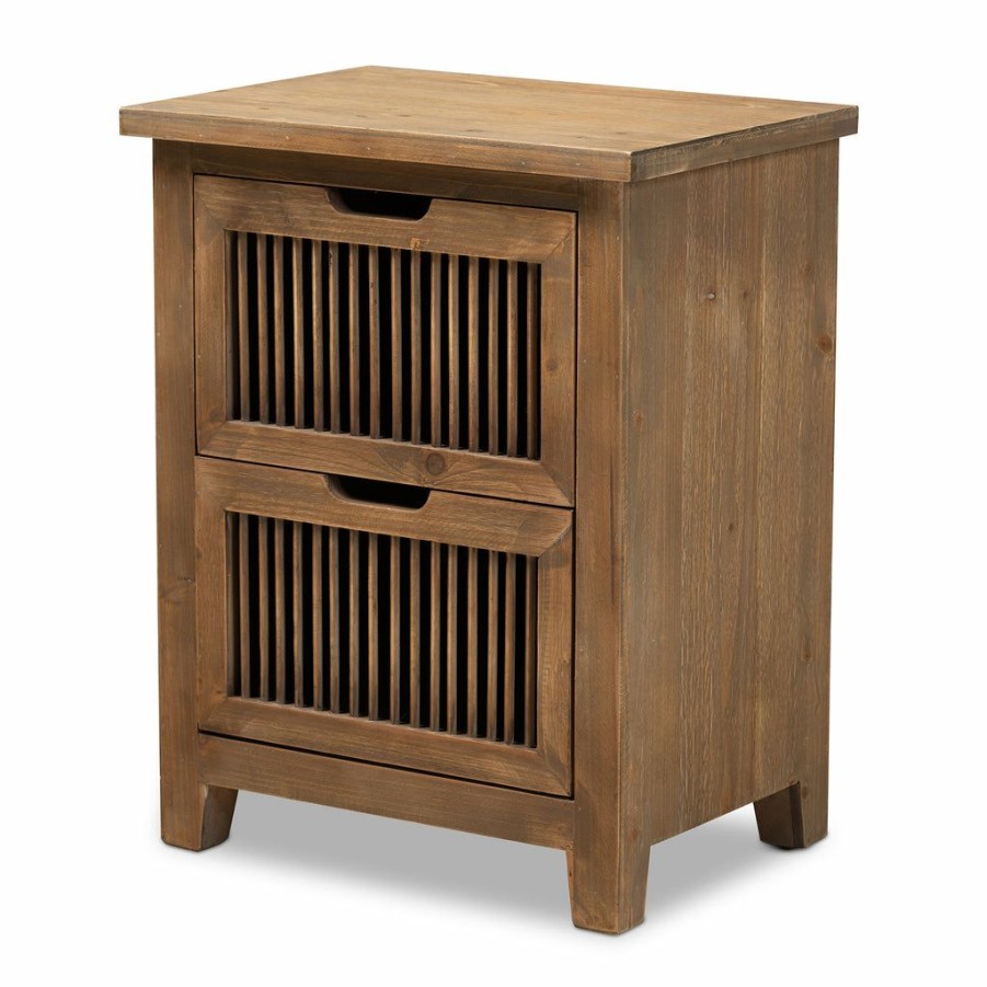 Nightstand * | Baxton Studio Top Sell Clement Rustic Transitional Medium Oak Finished 2-Drawer Wood Spindle Nightstand