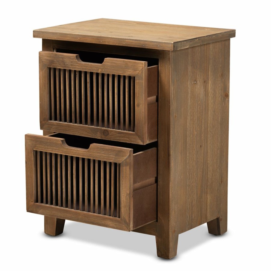 Nightstand * | Baxton Studio Top Sell Clement Rustic Transitional Medium Oak Finished 2-Drawer Wood Spindle Nightstand