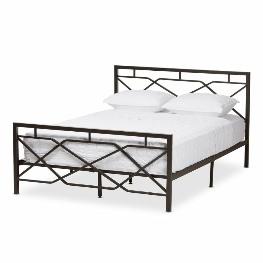 Bed * | Baxton Studio Attractive Shelton Modern And Contemporary Stippled Black Finished Metal Queen Size Platform Bed