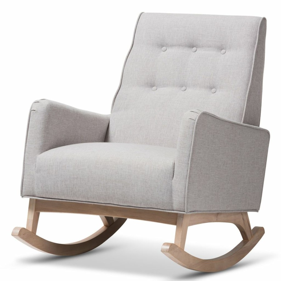 Chair * | Baxton Studio Top Sell Marlena Mid-Century Modern Fabric Upholstered Whitewash Wood Rocking Chair