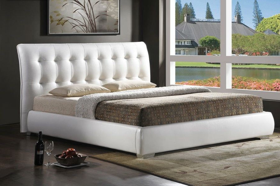 Upholstered Headboard * | Baxton Studio Typical Style Jeslyn White Modern Bed With Tufted Headboard King Size