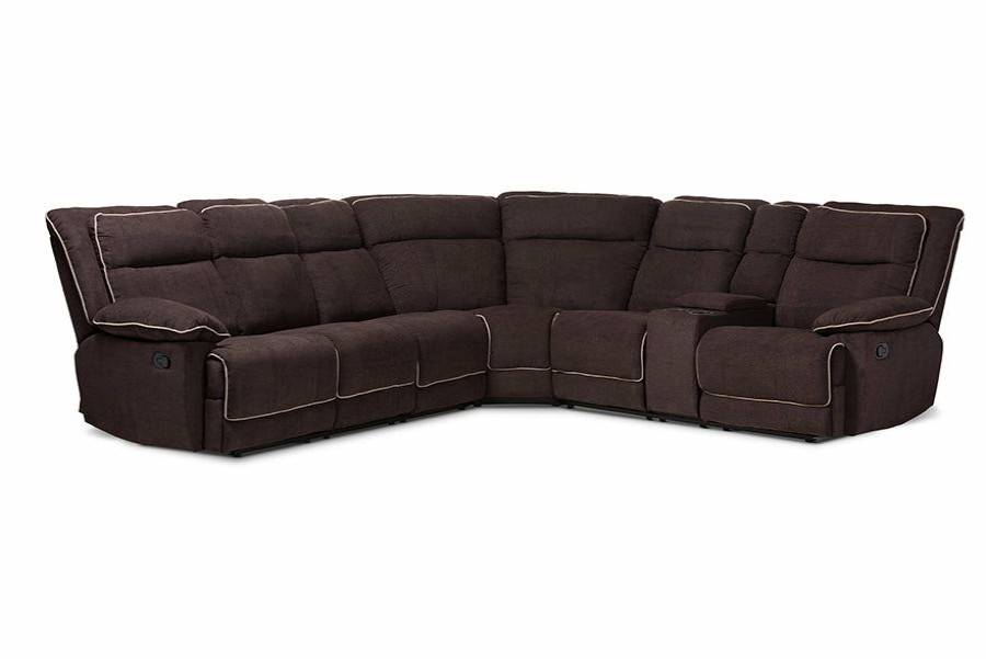 Sofa * | Baxton Studio Typical Style Sabella Modern And Contemporary Chocolate Brown Fabric Upholstered 7-Piece Reclining Sectional Sofa