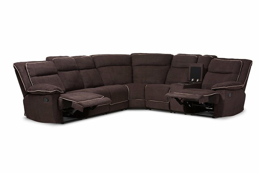 Sofa * | Baxton Studio Typical Style Sabella Modern And Contemporary Chocolate Brown Fabric Upholstered 7-Piece Reclining Sectional Sofa