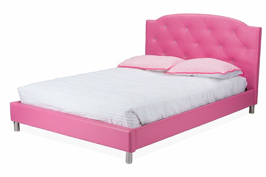 Bed * | Baxton Studio Best Price Canterbury Modern And Contemporary Hot Pink Faux Leather Queen Size Platform Bed