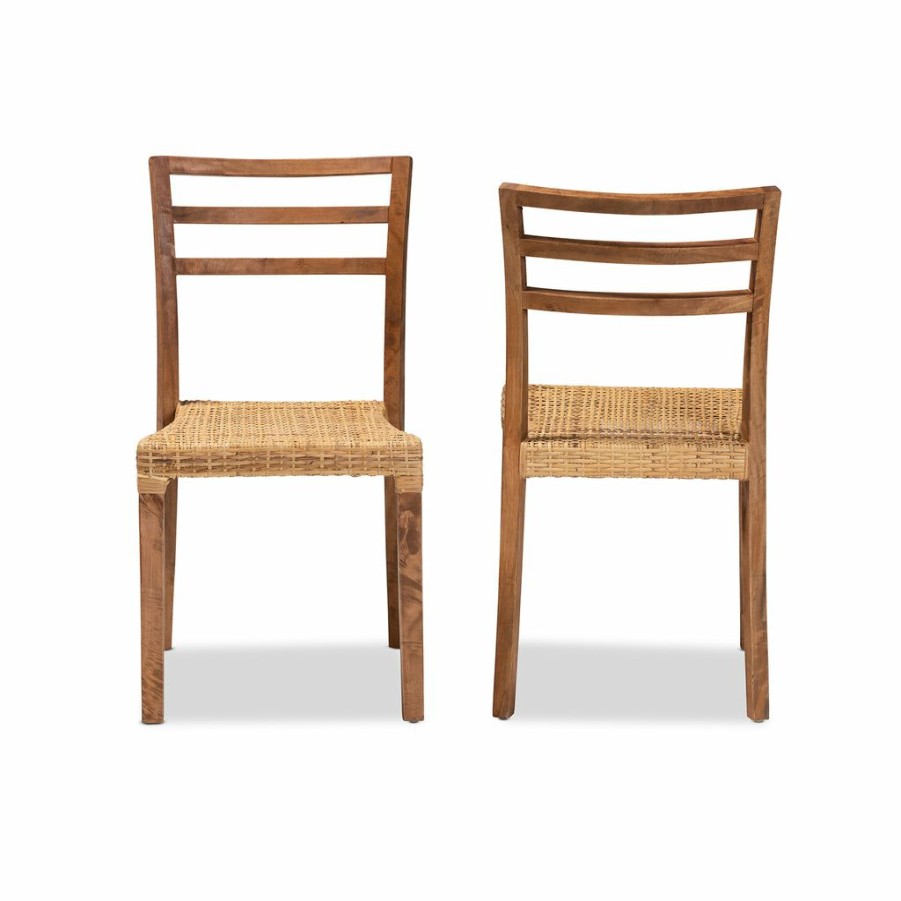 Dining Chair * | Baxton Studio Fashion Arthur Mid-Century Modern Walnut Brown Finished Wood And Natural Rattan 2-Piece Dining Chair Set