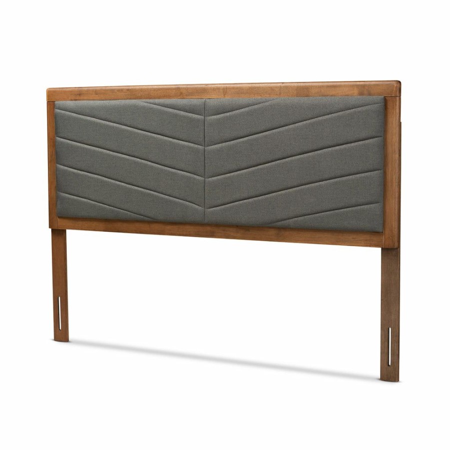 Upholstered Headboard * | Baxton Studio 100% Guarantee Iden Modern And Contemporary Dark Grey Fabric Upholstered And Walnut Brown Finished Wood Full Size Headboard