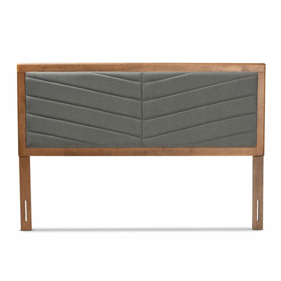 Upholstered Headboard * | Baxton Studio 100% Guarantee Iden Modern And Contemporary Dark Grey Fabric Upholstered And Walnut Brown Finished Wood Full Size Headboard