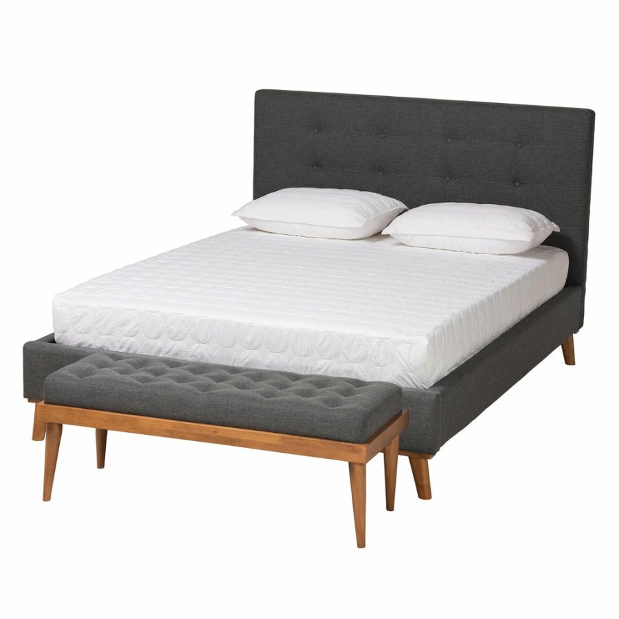 Bed * | Baxton Studio Best Price Valencia Mid-Century Modern Dark Grey Fabric Upholstered 2-Piece Bedroom Set