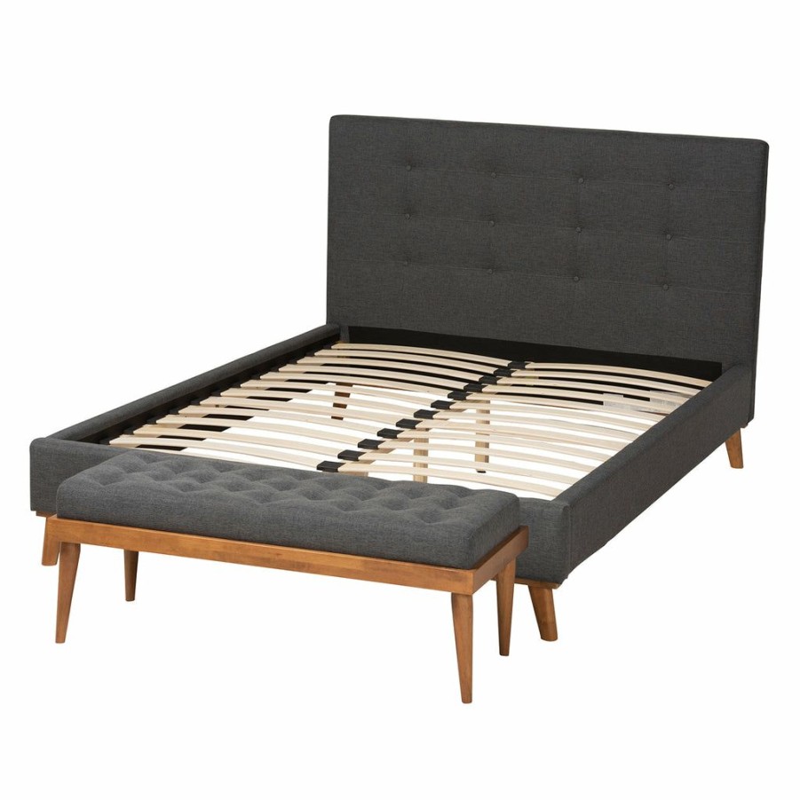 Bed * | Baxton Studio Best Price Valencia Mid-Century Modern Dark Grey Fabric Upholstered 2-Piece Bedroom Set