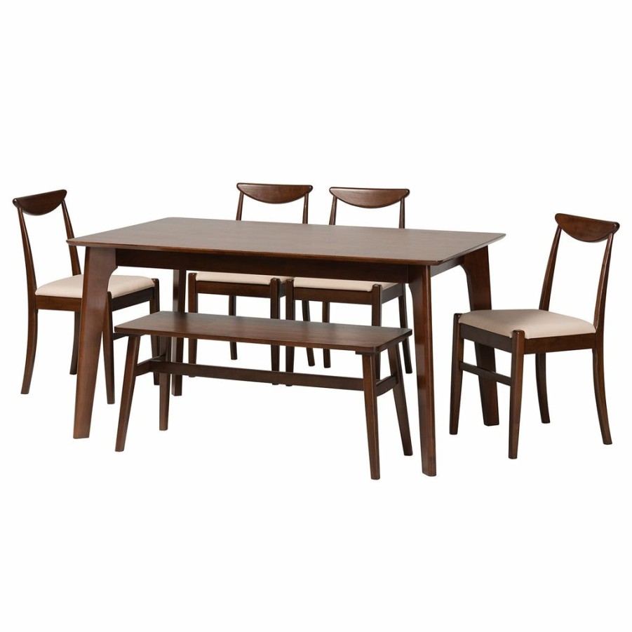 Dining Set * | Baxton Studio Attractive Delphina Mid-Century Modern Fabric And Dark Brown Finished Wood Dining Set