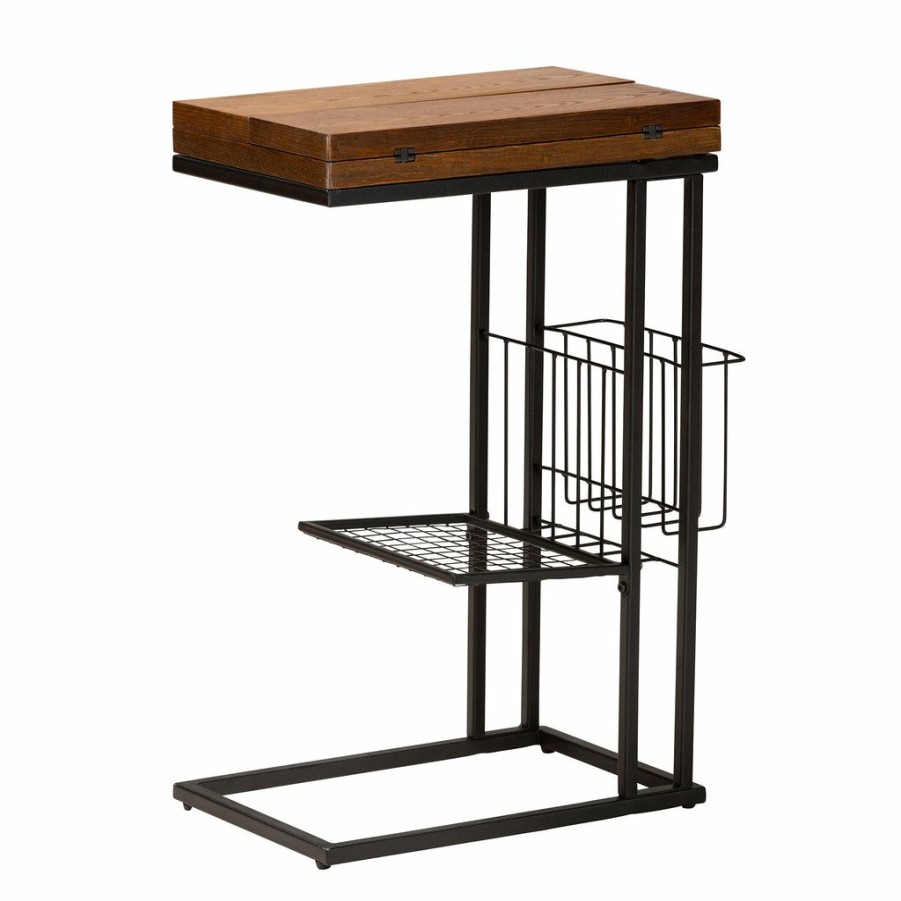 Drawer Table * | Baxton Studio Bestsellers Jocelyn Modern Industrial Walnut Brown Finished Wood And Black Metal Foldable C End Table