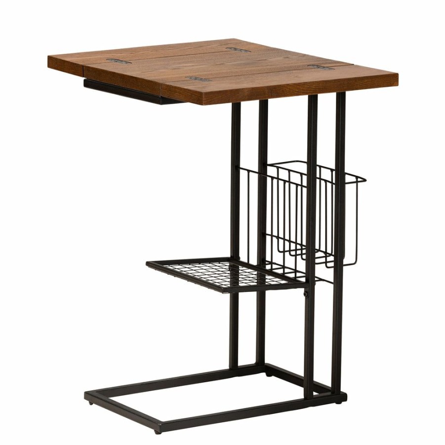 Drawer Table * | Baxton Studio Bestsellers Jocelyn Modern Industrial Walnut Brown Finished Wood And Black Metal Foldable C End Table