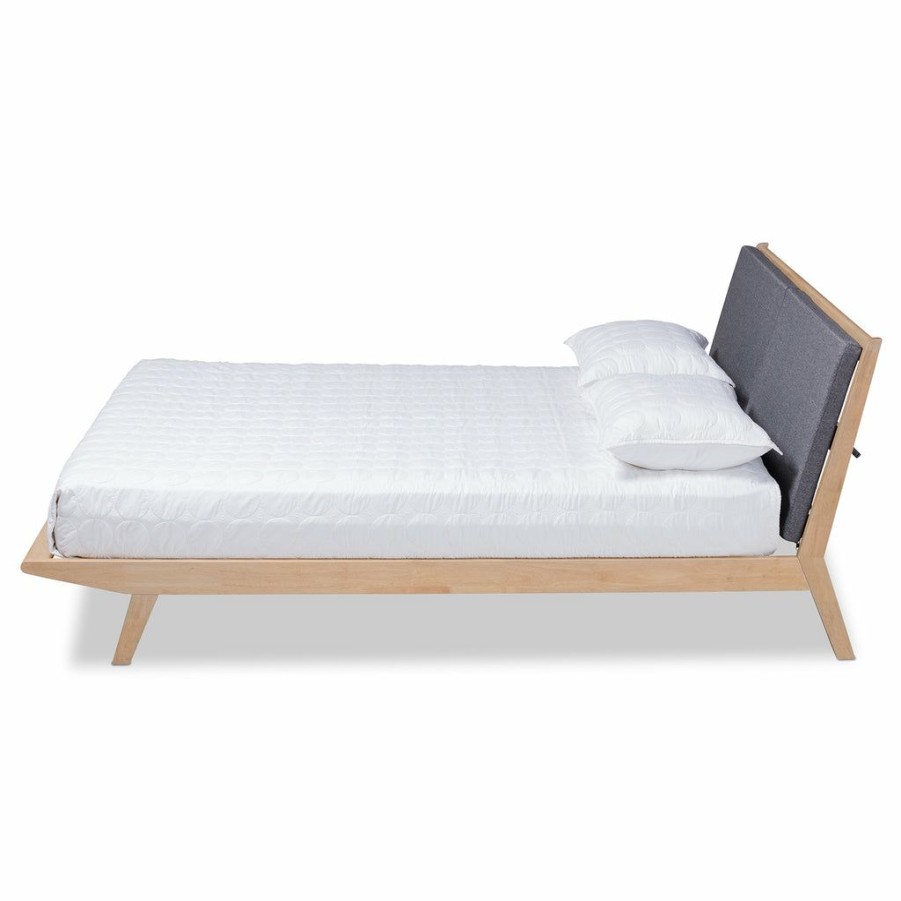 Bed * | Baxton Studio Cheaper Emile Modern And Contemporary Grey Fabric Upholstered Natural Oak Finished Wood King Size Platform Bed