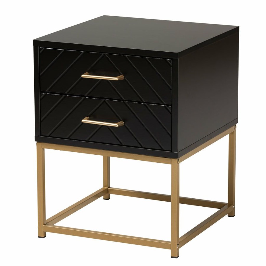 Nightstand * | Baxton Studio Bestsellers Inaya Contemporary Glam And Luxe Black Finished Wood And Gold Metal 2-Drawer Nightstand