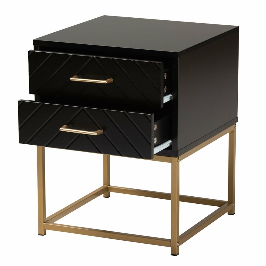 Nightstand * | Baxton Studio Bestsellers Inaya Contemporary Glam And Luxe Black Finished Wood And Gold Metal 2-Drawer Nightstand