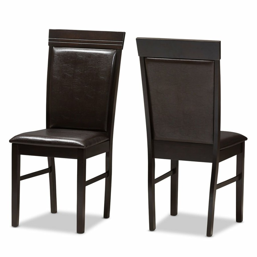 Dining Chair * | Baxton Studio Hot Selling Thea Modern And Contemporary Dark Brown Faux Leather Upholstered Dining Chair (Set Of 2)