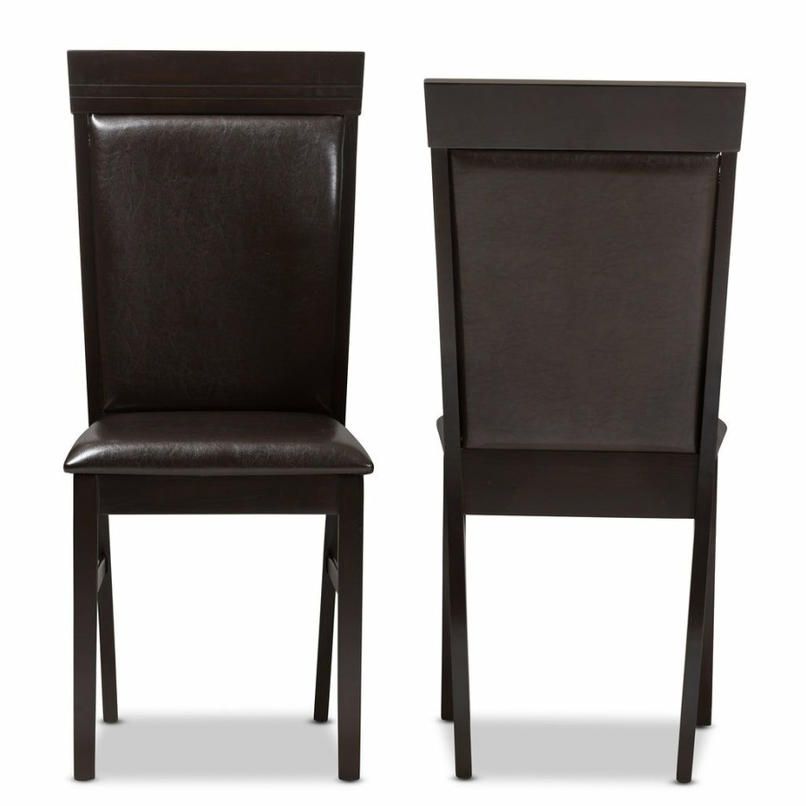 Dining Chair * | Baxton Studio Hot Selling Thea Modern And Contemporary Dark Brown Faux Leather Upholstered Dining Chair (Set Of 2)