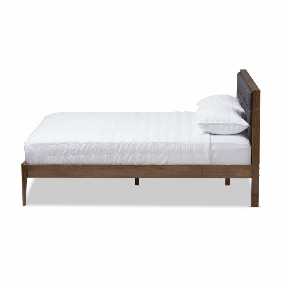 Bed * | Baxton Studio Best Price Jupiter Mid-Century Modern Grey Fabric Upholstered Button-Tufted Queen Size Platform Bed