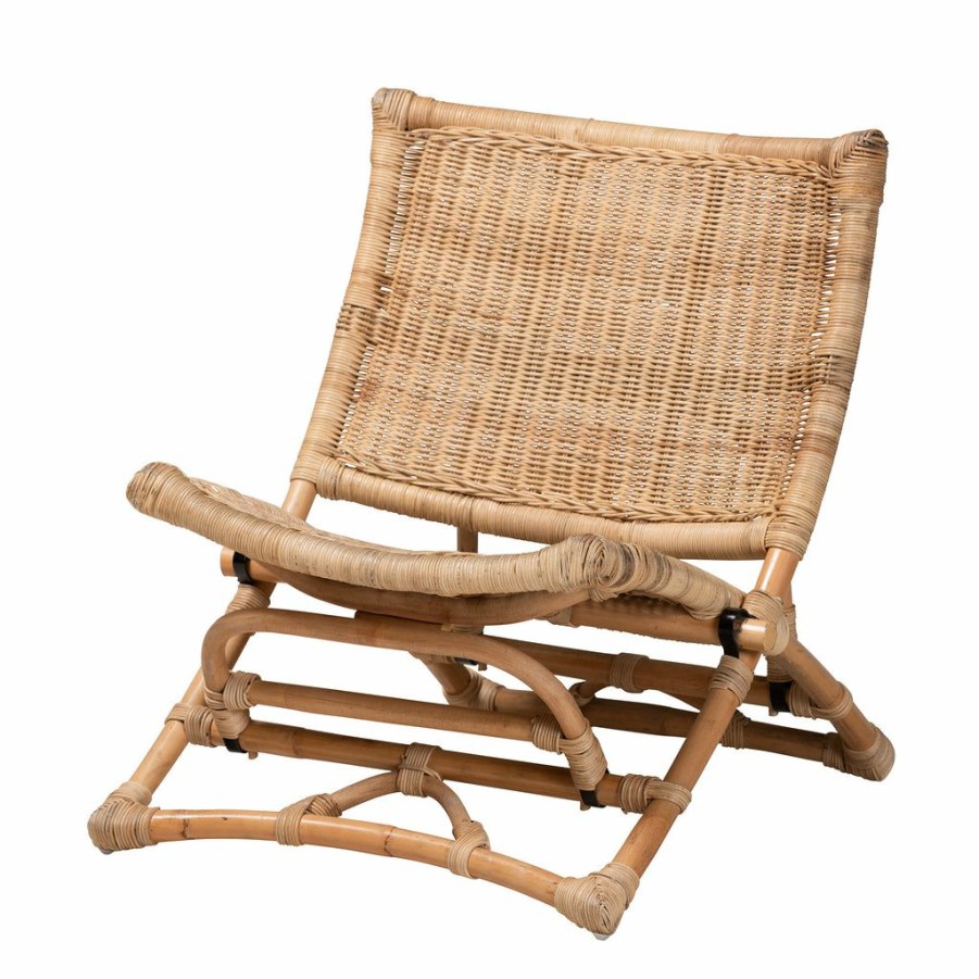 Chair * | Baxton Studio Typical Style Herrara Modern Bohemian Natural Brown Antique Rattan Foldable Lounge Chair