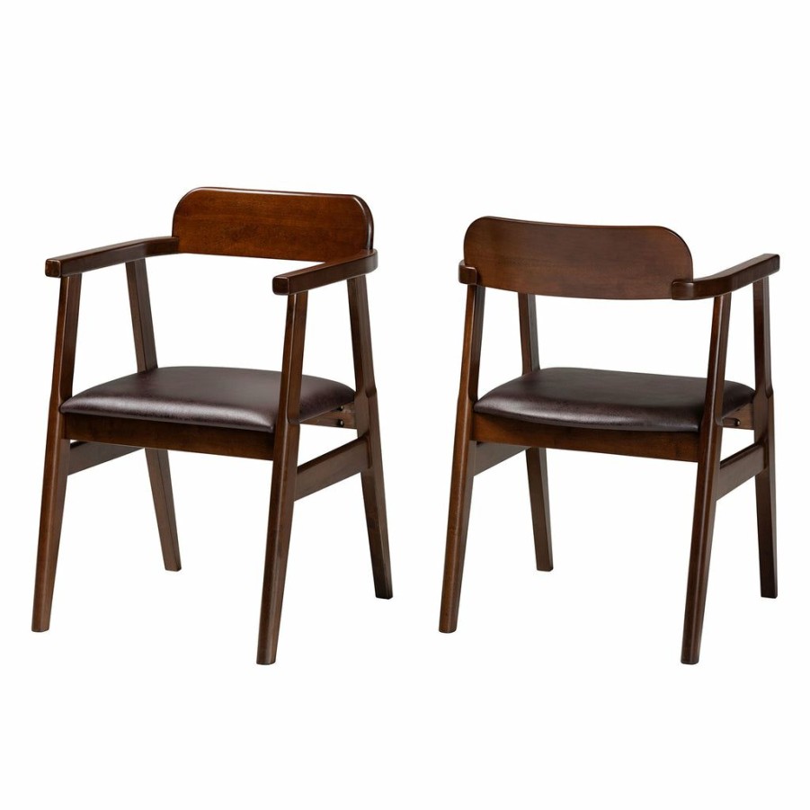 Dining Chair * | Baxton Studio Typical Style Cleo Mid-Century Modern Faux Leather And Dark Brown Finished Wood 2-Piece Dining Chair Set