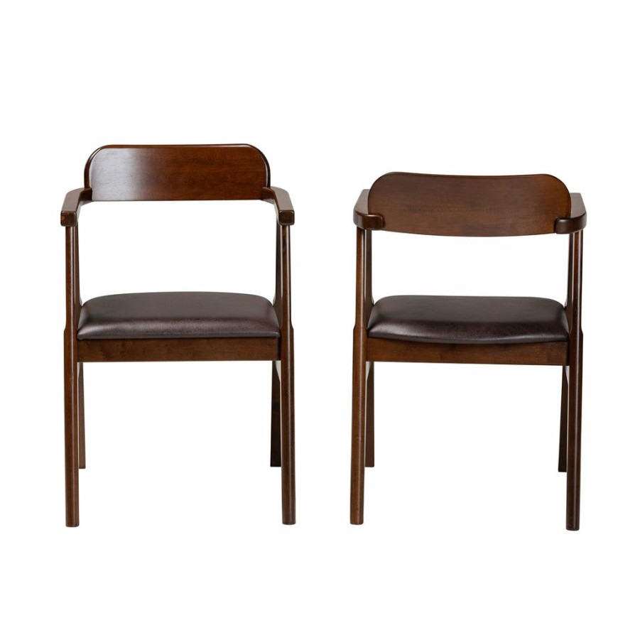 Dining Chair * | Baxton Studio Typical Style Cleo Mid-Century Modern Faux Leather And Dark Brown Finished Wood 2-Piece Dining Chair Set