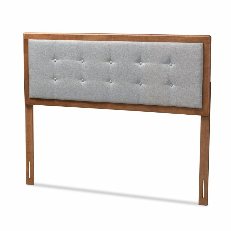 Upholstered Headboard * | Baxton Studio Attractive Sarine Mid-Century Modern Light Grey Fabric Upholstered Walnut Brown Finished Wood Full Size Headboard