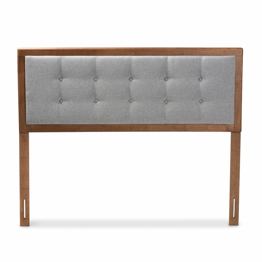 Upholstered Headboard * | Baxton Studio Attractive Sarine Mid-Century Modern Light Grey Fabric Upholstered Walnut Brown Finished Wood Full Size Headboard