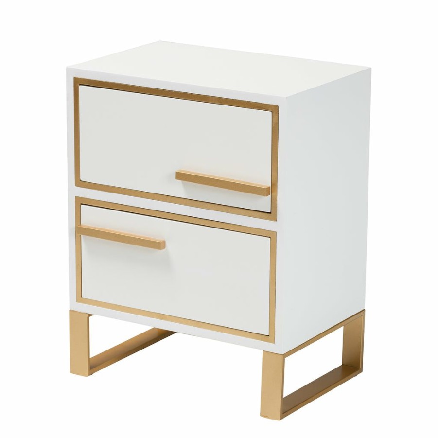 Nightstand * | Baxton Studio Less Expensive Giolla Contemporary Glam And Luxe White Finished Wood And Gold Metal 2-Drawer Nightstand