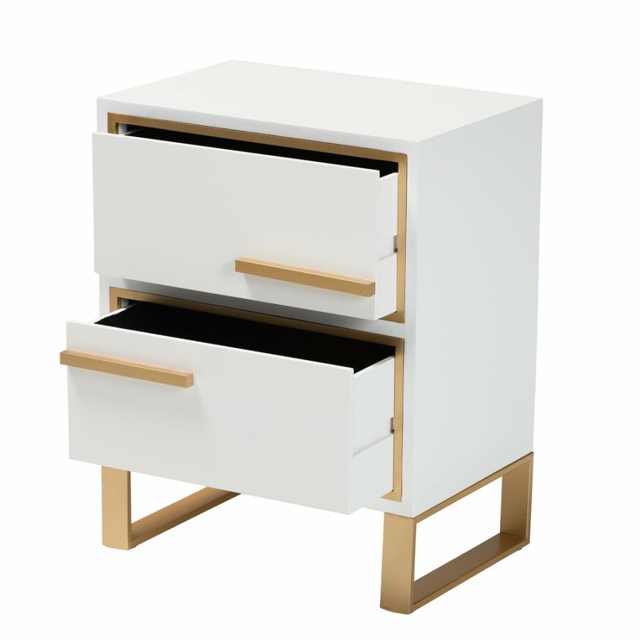 Nightstand * | Baxton Studio Less Expensive Giolla Contemporary Glam And Luxe White Finished Wood And Gold Metal 2-Drawer Nightstand