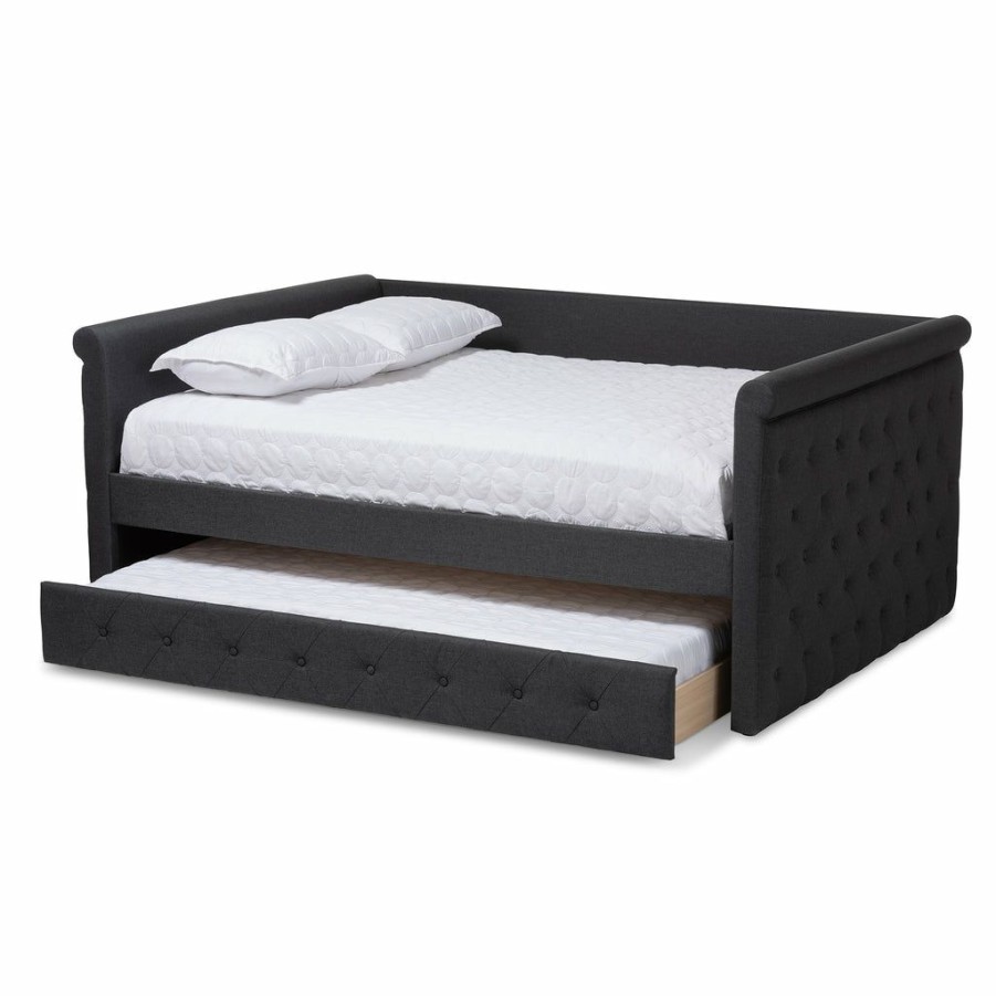 Bed * | Baxton Studio 100% Guarantee Alena Modern Contemporary Fabric Upholstered Queen Size Daybed With Trundle