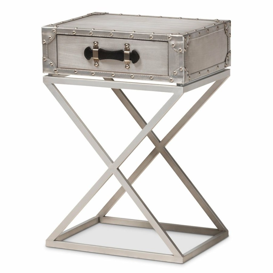 Nightstand * | Baxton Studio Typical Style William Modern French Industrial Silver Metal 1-Drawer Nightstand